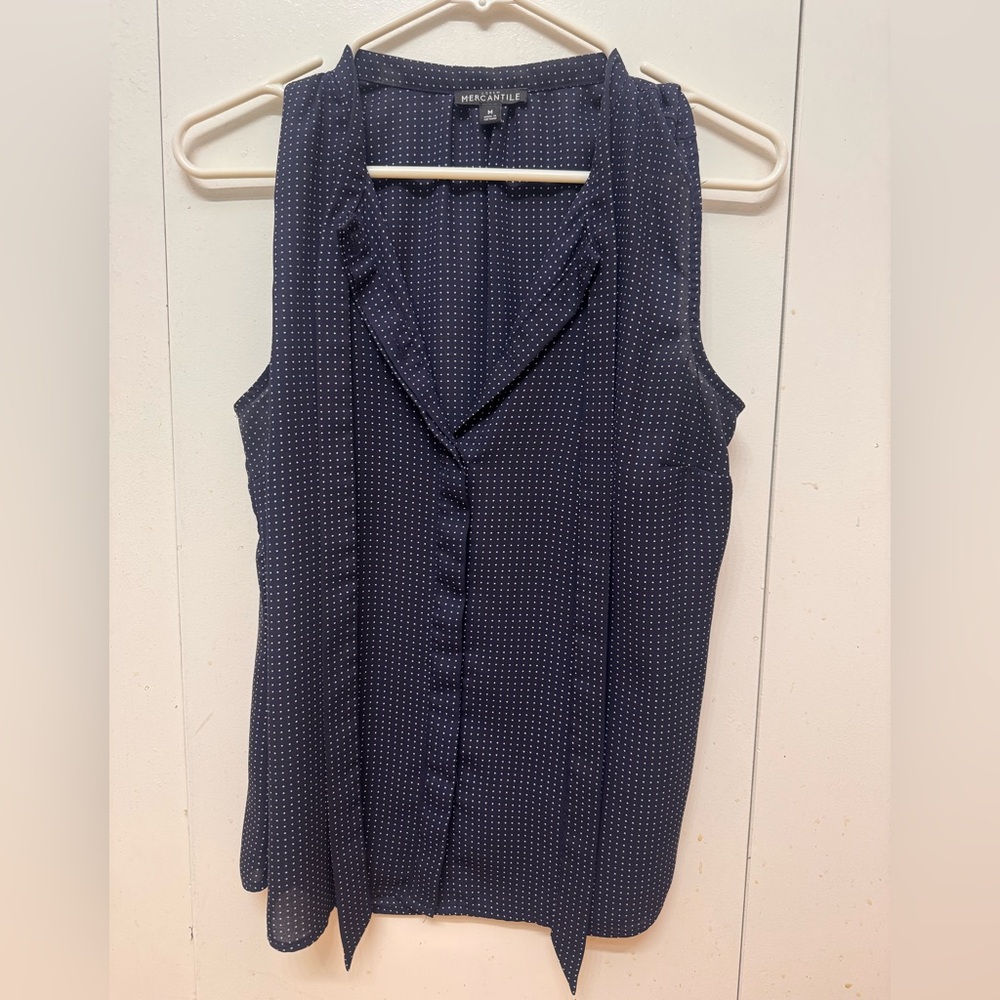 J. Crew Factory Navy Dot Sleeveless Button-Front Blouse